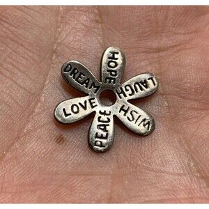 Sterling Silver Inspirational “Dream Hope Laugh Wish Peace Love” Flower Pendant